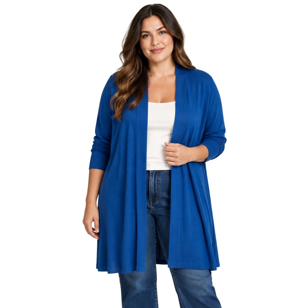 Eileen Fisher Cardigan XL Royal Blue Superfine Merino Wool Open Front Longline